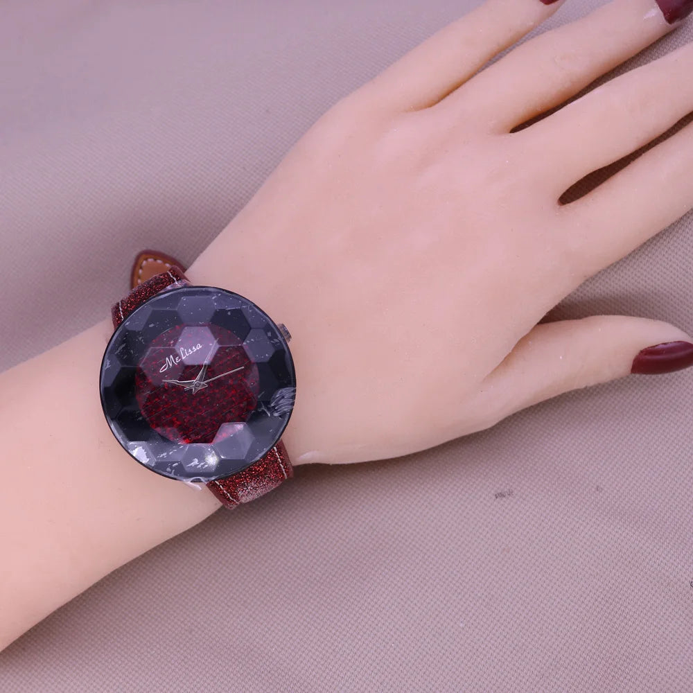 Sale Melissa Luxury Lady Women's Watch Rhinestone Crystal Fashion Hours Bracelet Real Leather Girl Birthday Gift