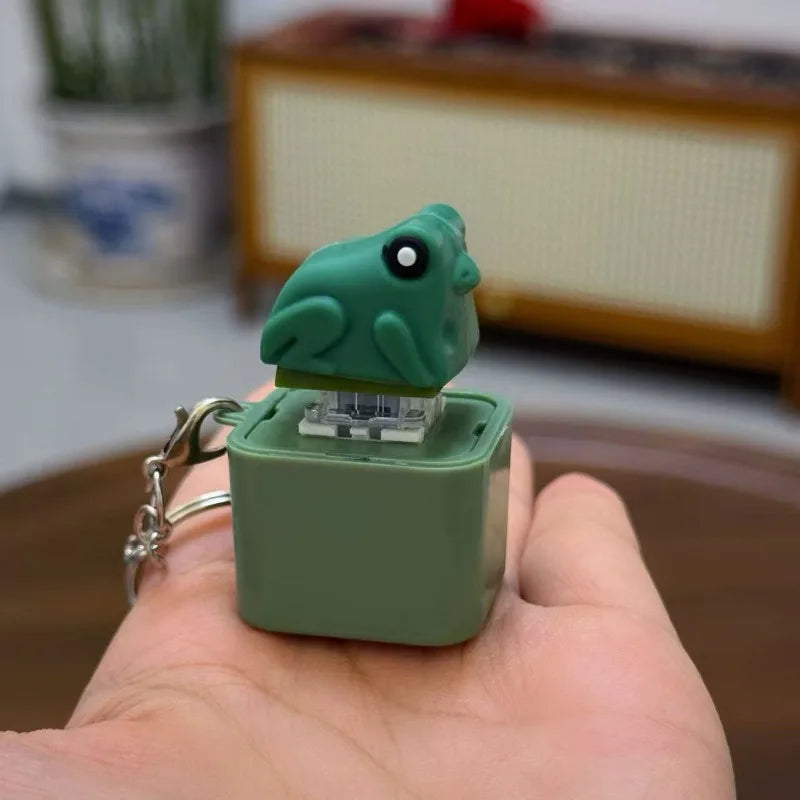Rechargeable Frog Keychain Croaking Sound LED Light Fidget Clicker Toy Stress Relief Gifts for Men Women Kids Party Favors