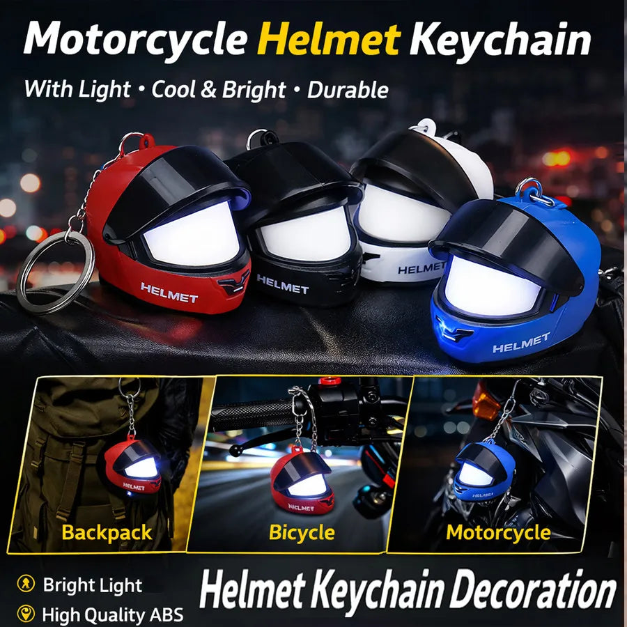 Cool Motorcycle Helmet Keychain with Light Creative Mini Helmet Key Chain for Bags, Keys, Night Warning Light