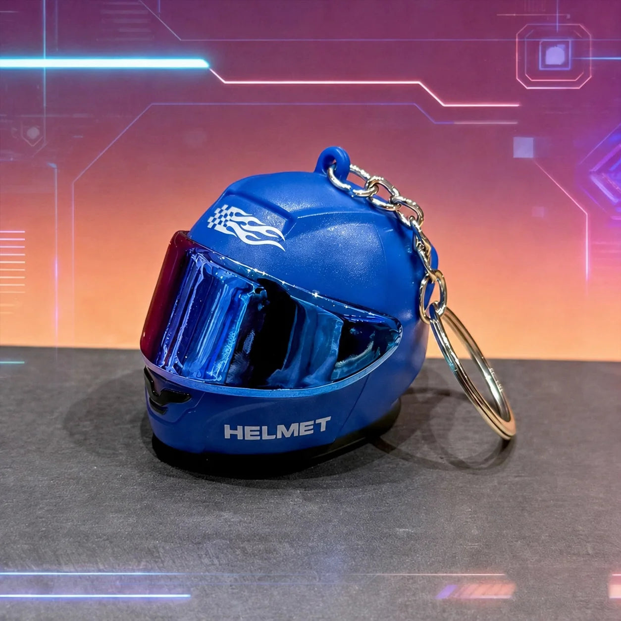 Cool Motorcycle Helmet Keychain with Light Creative Mini Helmet Key Chain for Bags, Keys, Night Warning Light