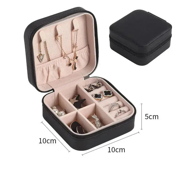 Portable Mini PU Leather Jewelry Box - Velvet Lined Multi-Compartment Organizer for Rings, Earrings & Necklace EleganceJewellery