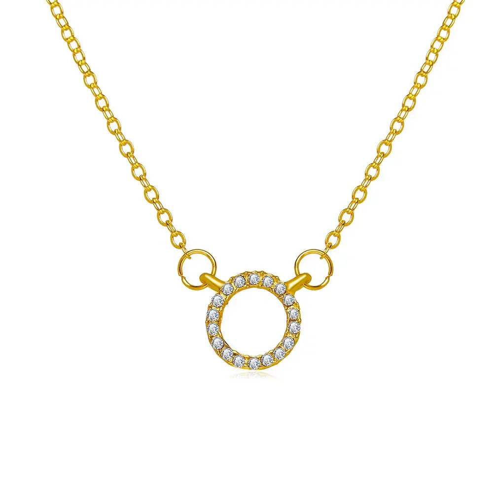 Fashion Trend Elegant Jewelry Simple Crystal Circle Pendant Necklace Golden Color Unquie Women Necklace Party Gift Wholesale theelegancejewellery