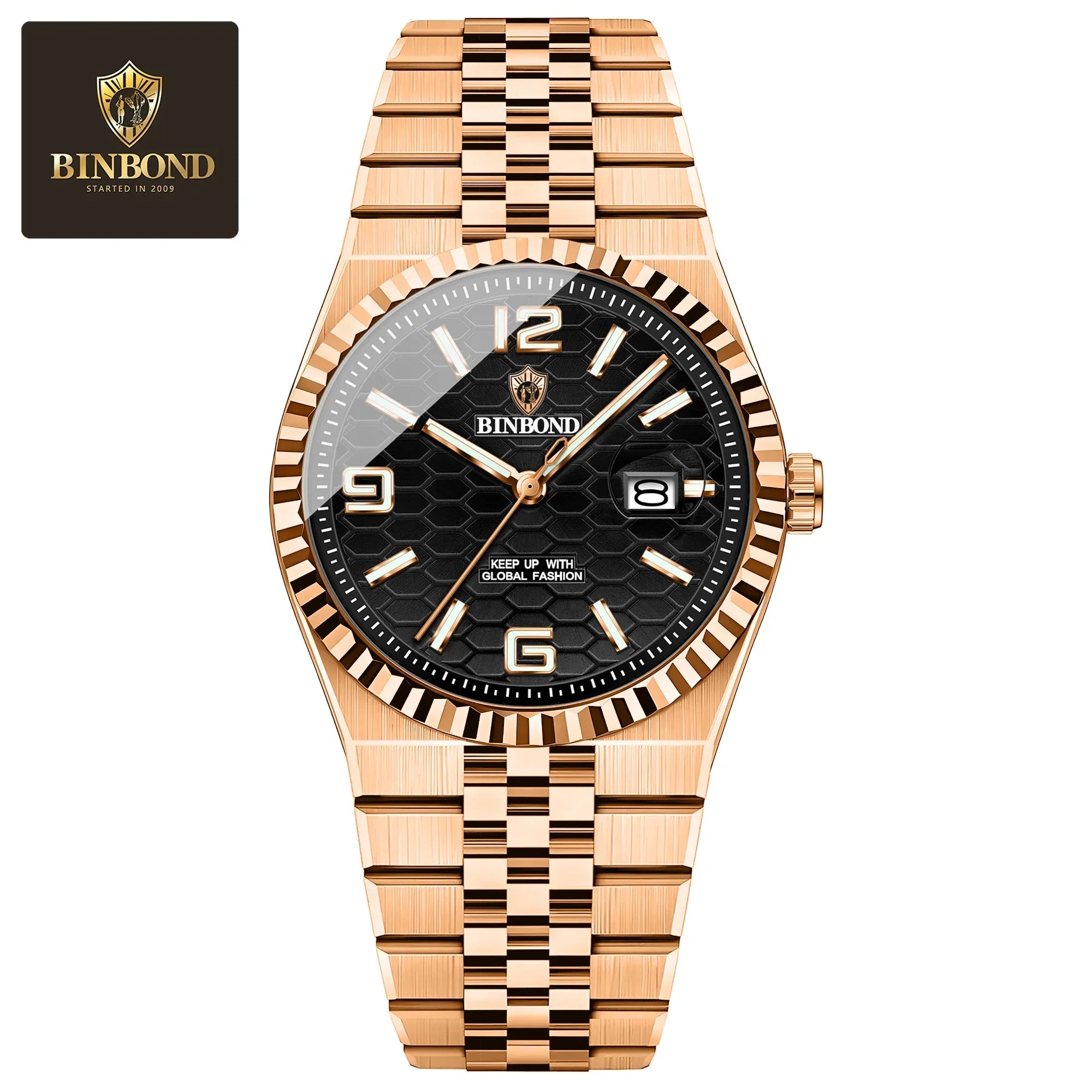 BINBOND Top Business Men's Watches Stainless Steel Textured Luminous Dial Leisure Quartz Watch Waterproof Outdoor Sports Watch