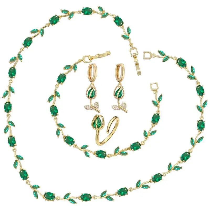 Exquisite Tulip Jewellery Set Includes (Earrings, Necklace, Bracelet, Ring) A Complete Evening Ensemble for the Lady theelegancejewellery