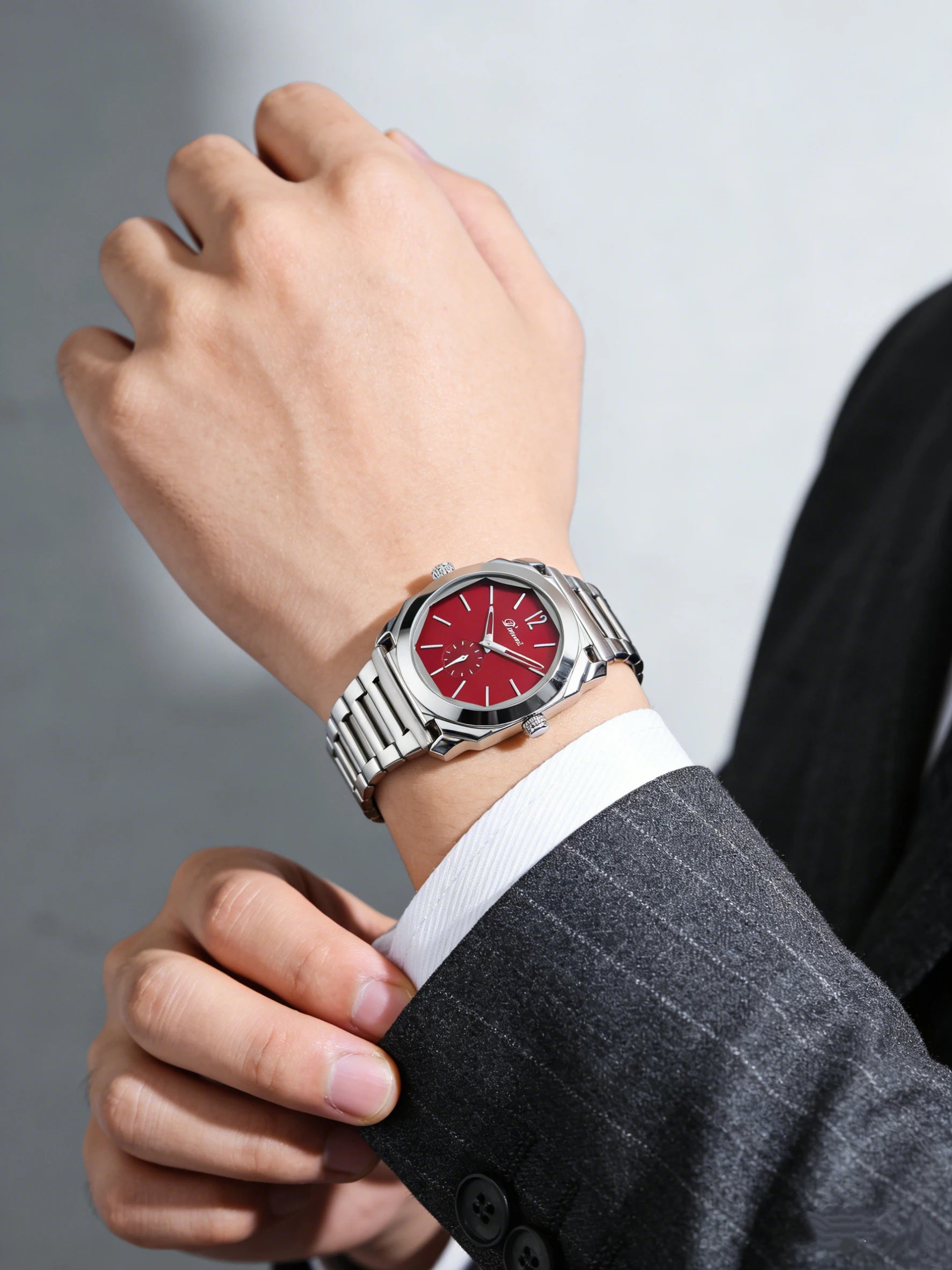 Men's Luxury Octagon Dial Watch - Stainless Steel Band, Minimalist Analog Wristwatch with Small Seconds Dial for Business & Casu