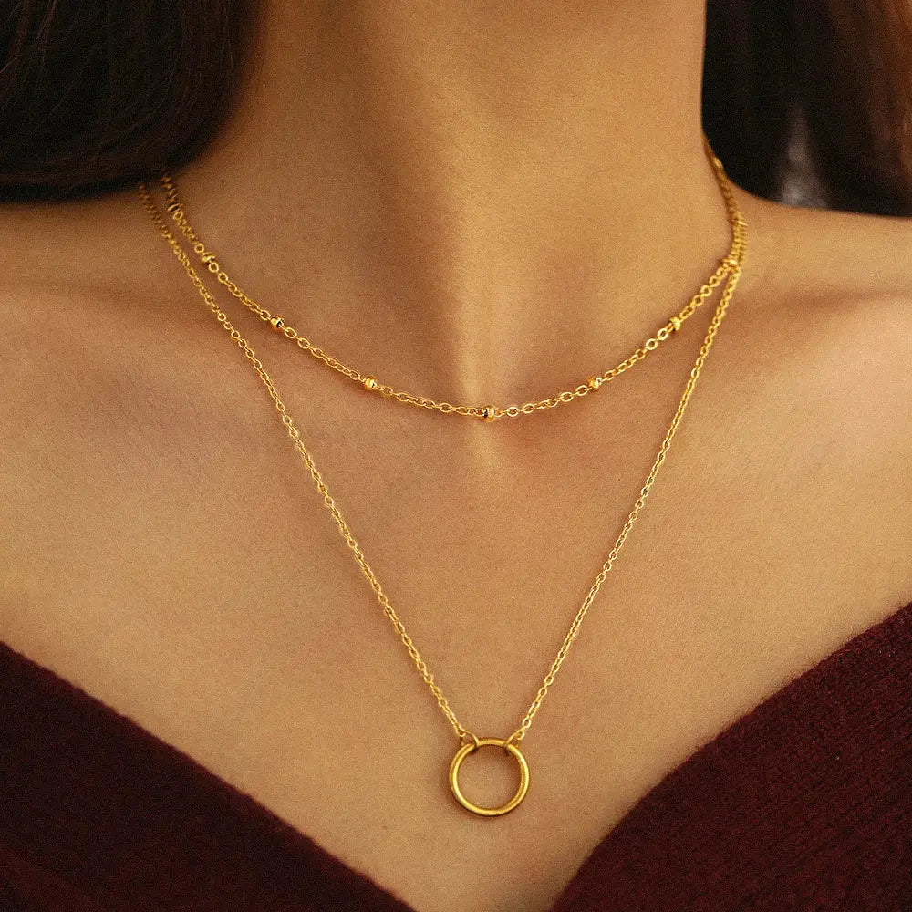 Stainless Steel Necklaces Trending Products Circle Pendant Bead Layer Chain Light Luxury Choker Fine Necklace For Women Jewelry theelegancejewellery