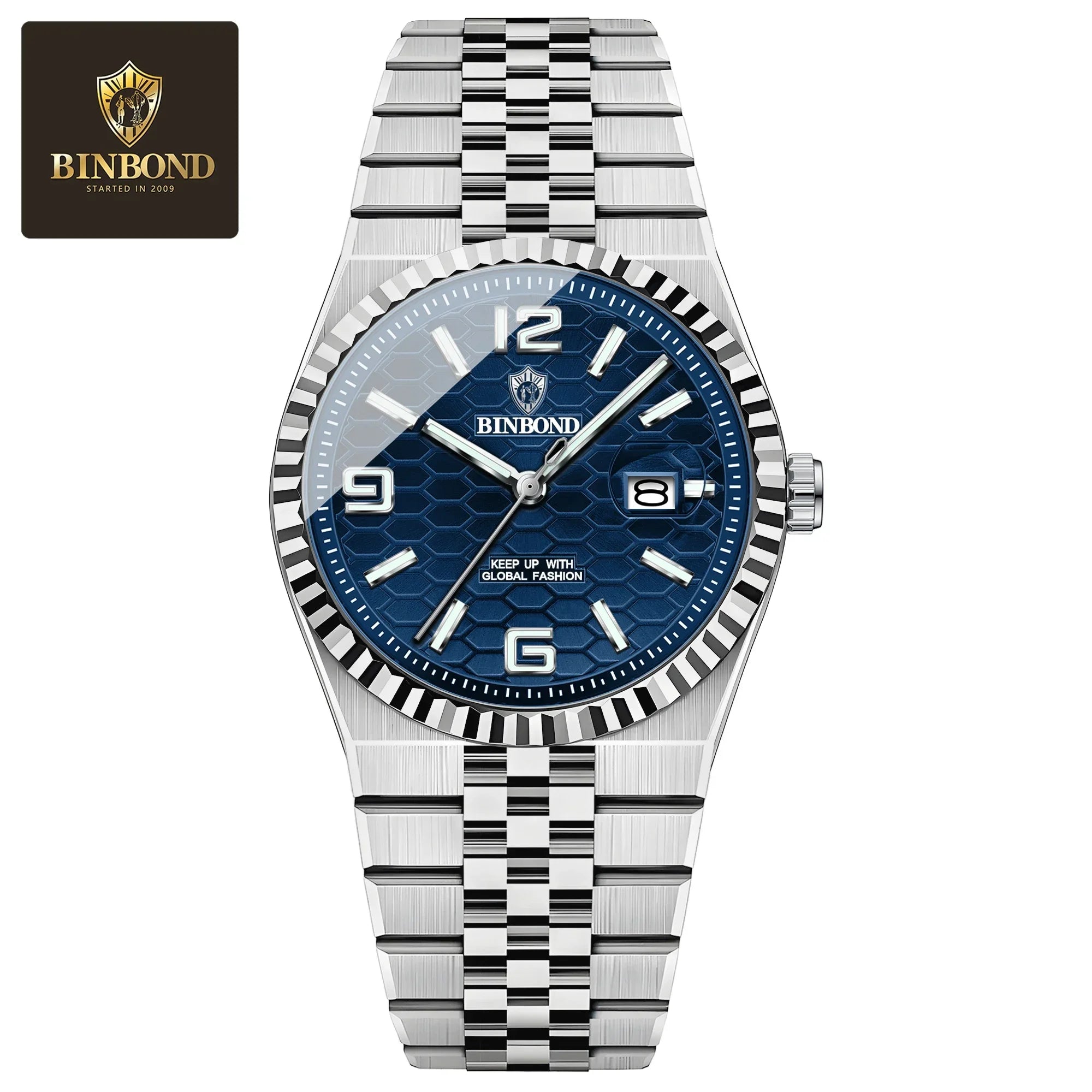 BINBOND Top Business Men's Watches Stainless Steel Textured Luminous Dial Leisure Quartz Watch Waterproof Outdoor Sports Watch