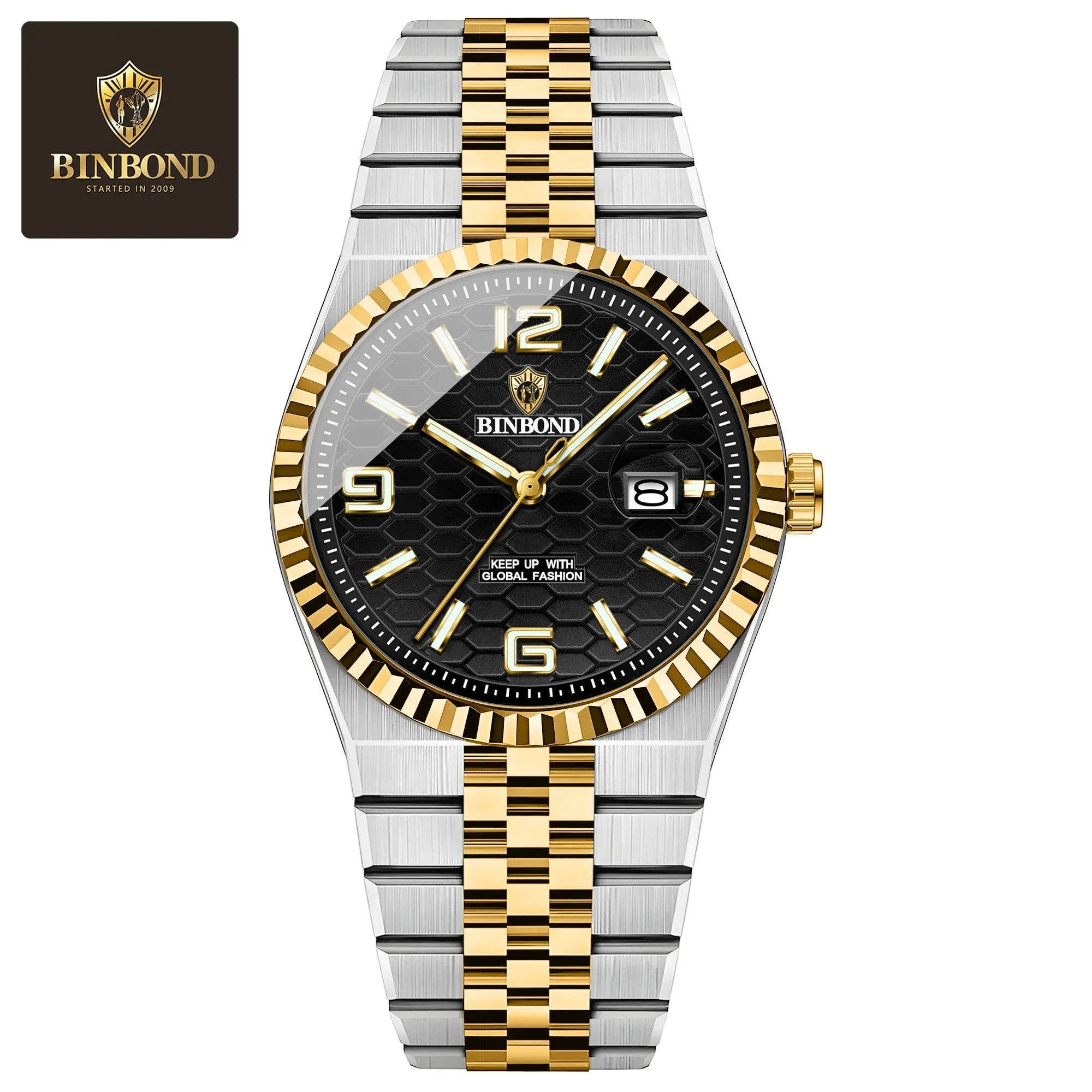 BINBOND Top Business Men's Watches Stainless Steel Textured Luminous Dial Leisure Quartz Watch Waterproof Outdoor Sports Watch