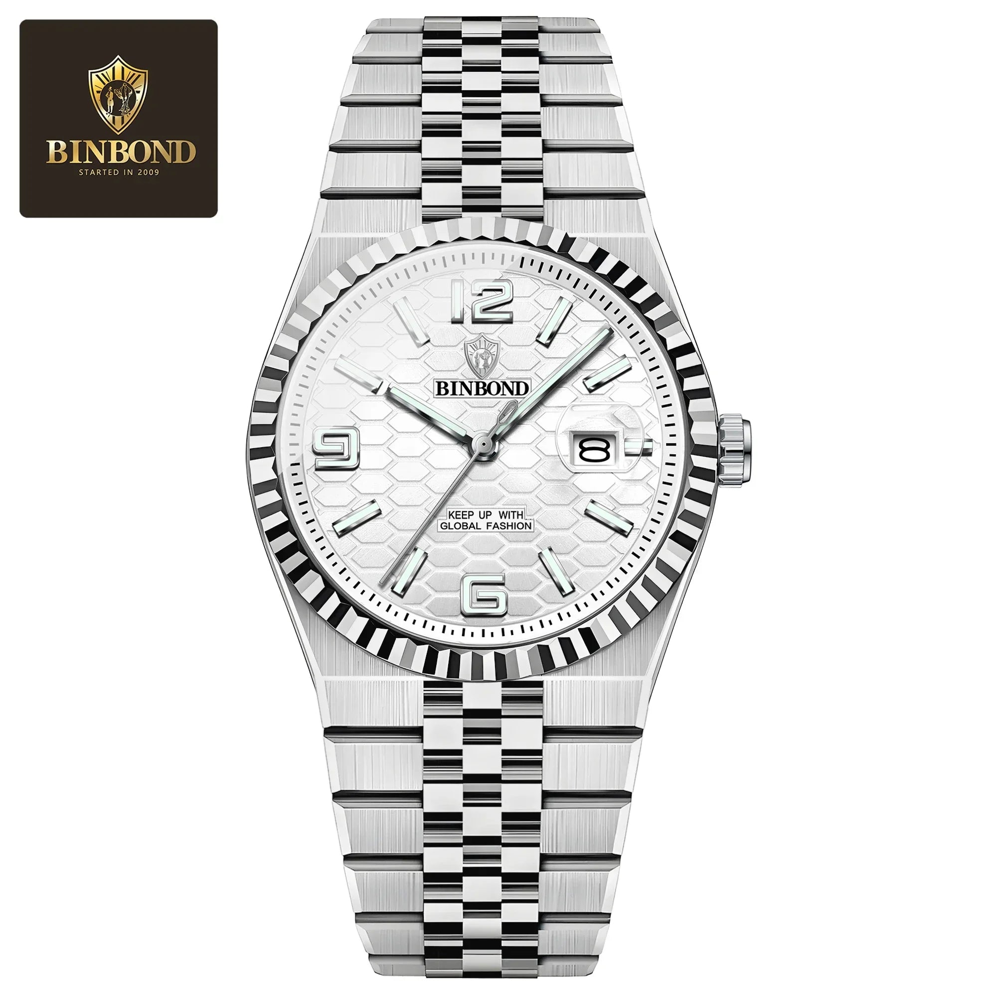 BINBOND Top Business Men's Watches Stainless Steel Textured Luminous Dial Leisure Quartz Watch Waterproof Outdoor Sports Watch