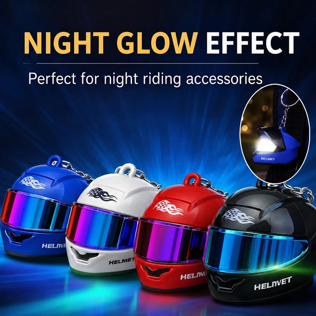 Cool Motorcycle Helmet Keychain with Light Creative Mini Helmet Key Chain for Bags, Keys, Night Warning Light