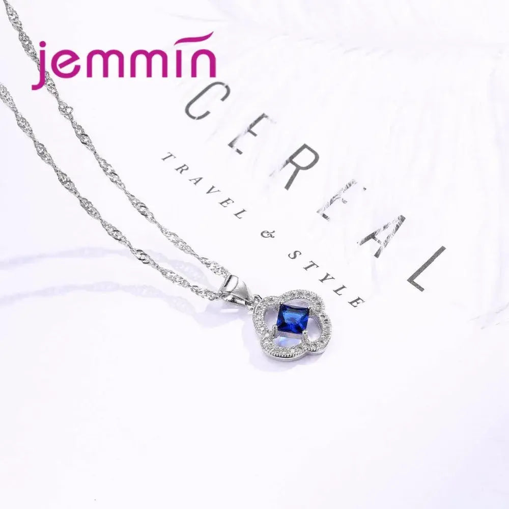 Women Jewelry Set Trendy 925 Silver  Cubic Zirconia Pendants Necklace Dangle Earrings Set For Engagement Wedding Accessory theelegancejewellery