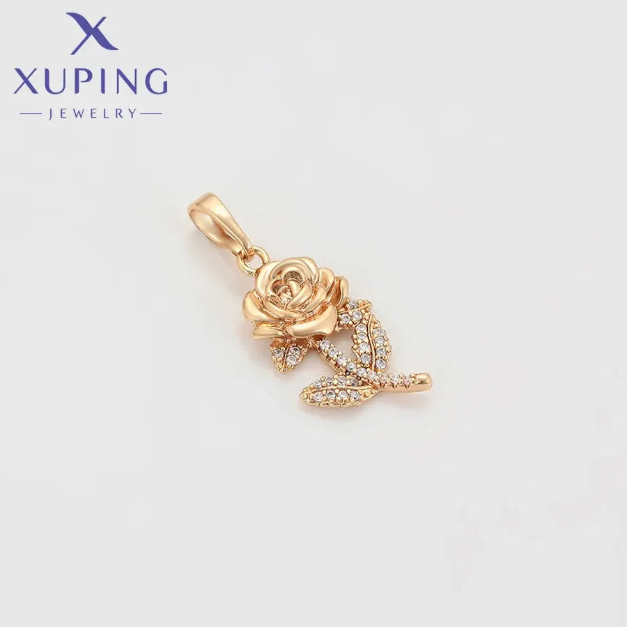 Xuping Jewelry New Charm Rose Flower Pendant Necklace of Gold Color Jewellery Women Girls Exquisite Gift X001125065 theelegancejewellery