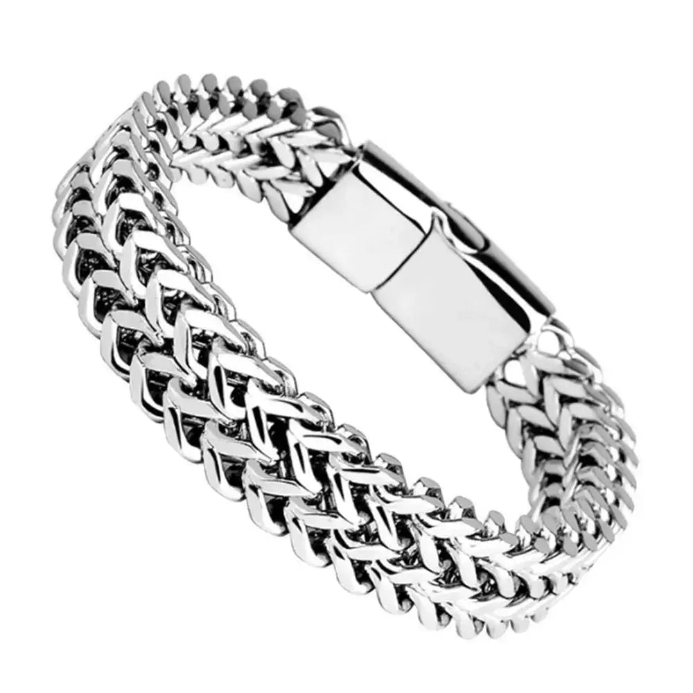 Stainless Steel Braided Double Row Front and Rear Fish Scale Alloy Magnetic Buckle Bracelet with Keel Jewelry New Model EleganceJewellery