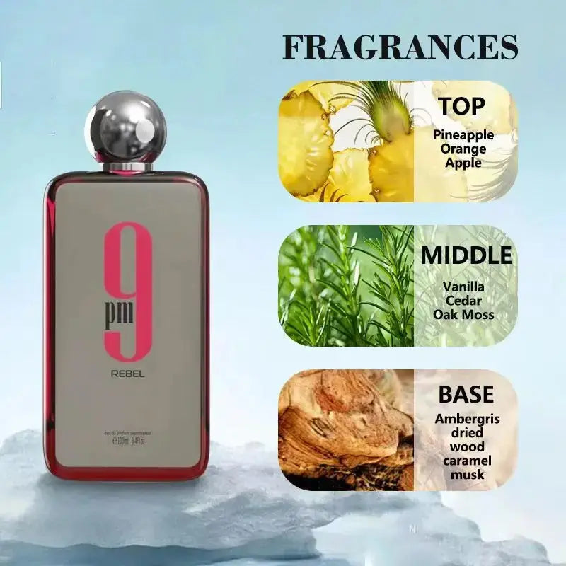 100ML Afnan 9 PM Rebel Unisex Eau De Parfum Original Arabic Perfume High Quality Brand Perfume For Men For Women Holiday Gifts theelegancejewellery