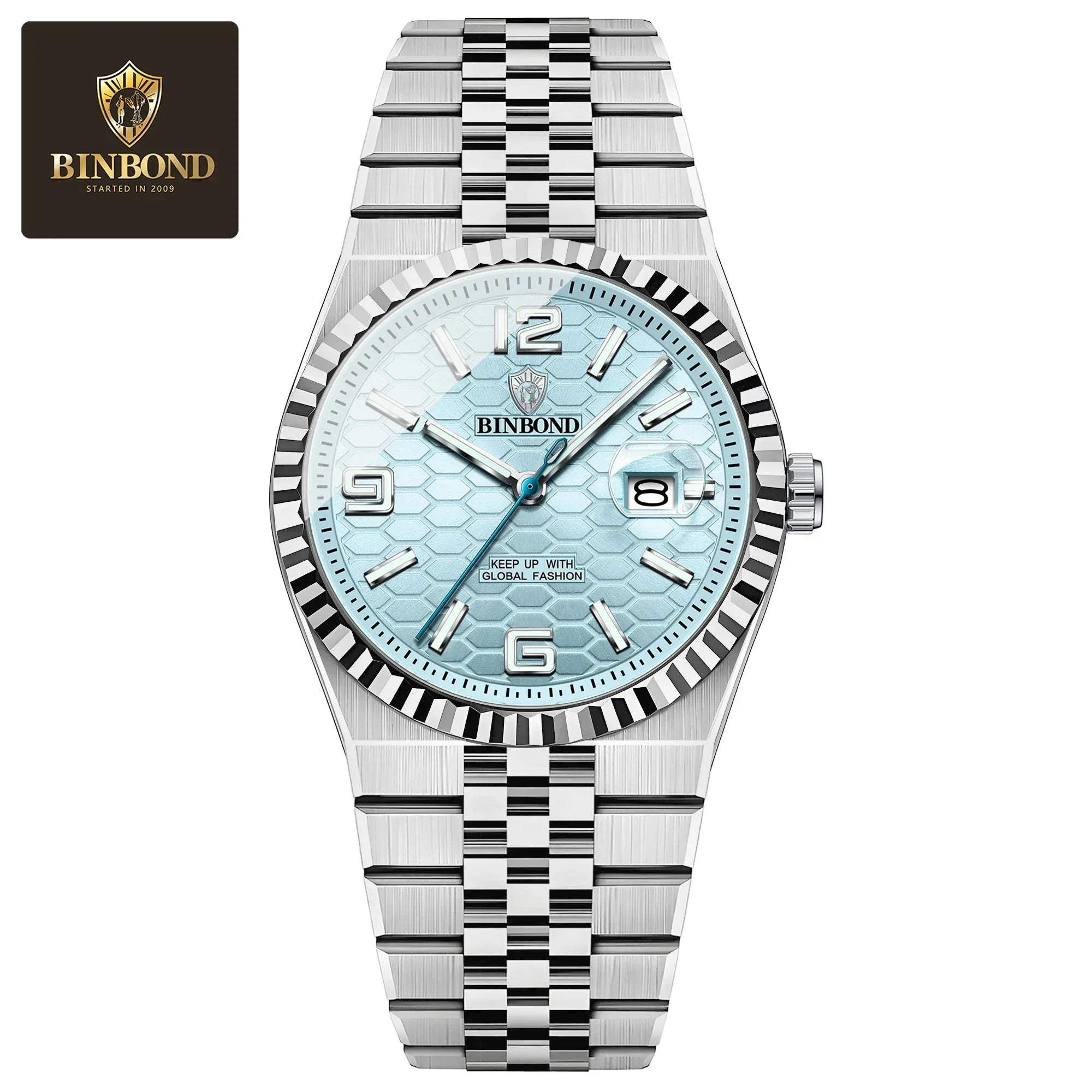 BINBOND Top Business Men's Watches Stainless Steel Textured Luminous Dial Leisure Quartz Watch Waterproof Outdoor Sports Watch
