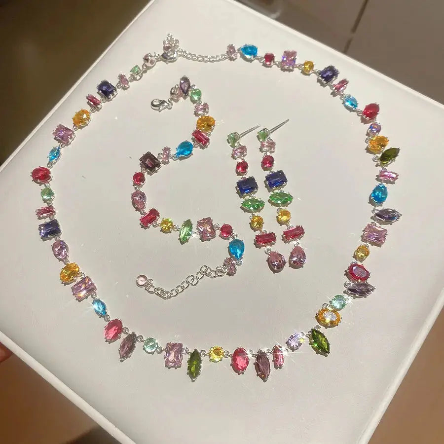 Brand 18K Gold Plated New Luxury Colourful Crystal Zircon Necklace For Women Fashion Party Jewelry Accessories Ladies Jewellery theelegancejewellery