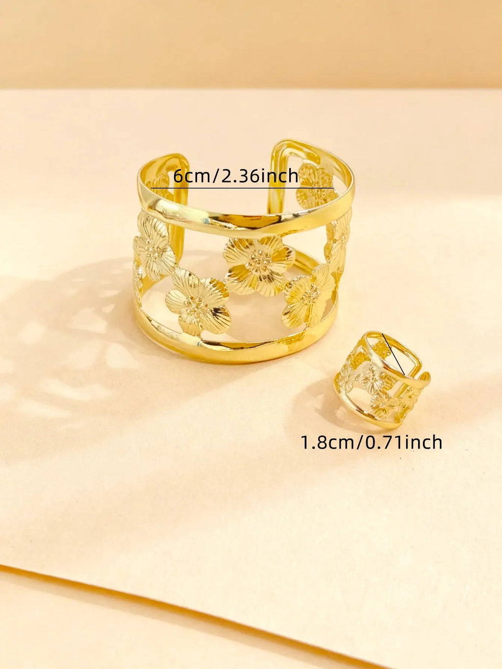 Elegant New Style Sweet and High-End Floral Fashion Adjustable Open-Ended Women's Bracelet and Ring Set theelegancejewellery