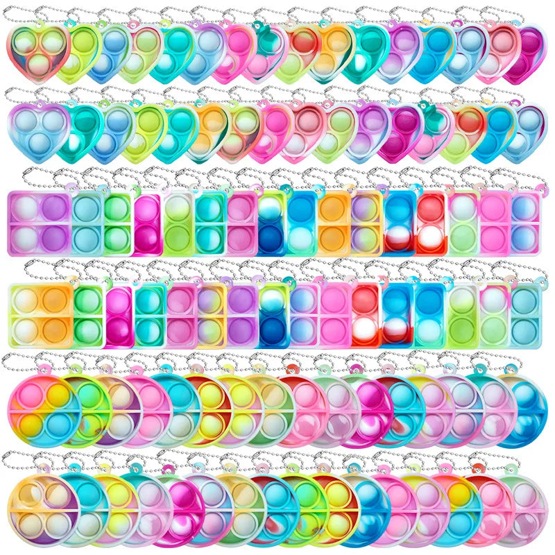 10/20pcs Mini Pop Keychain Toddler Sensory Fidget ToysStress Relief Toys for Kids Birthday Party Favors Classroom Prizes