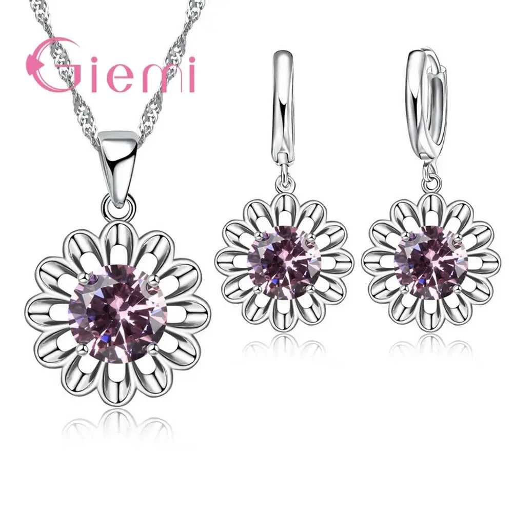 Newest Trendy Wedding Jewelry Set Women Top Quality 925 Sterling Silver Crystal Pendant Necklace Hoop Earring Big Promotion theelegancejewellery