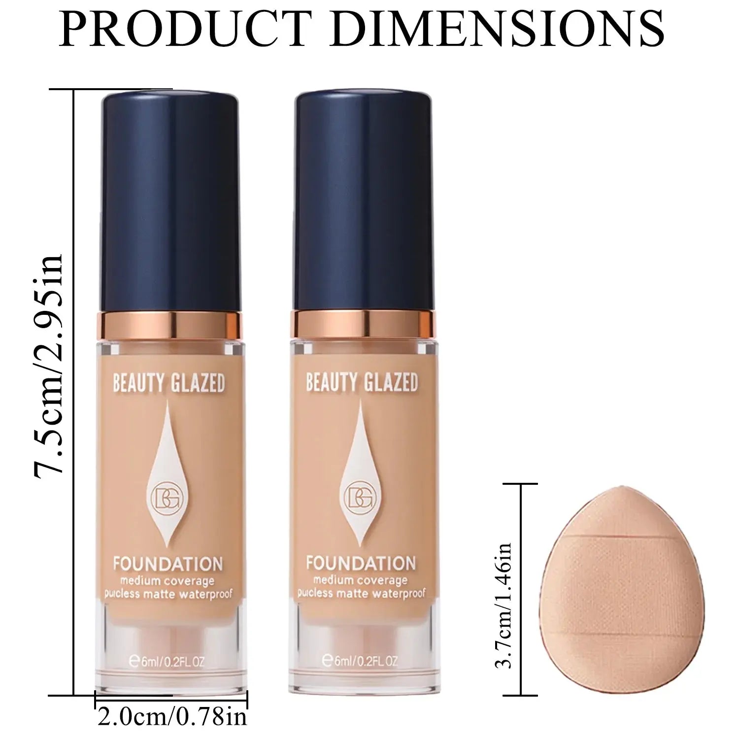Face Foundation Makeup Set:2 Matte Foundation+1 Puff,Full Coverage,5 Shades,For All Skin Types,Long-Lasting Waterproof,Mini Size theelegancejewellery