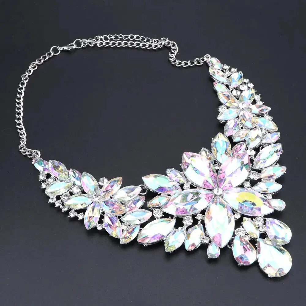 New Luxury Indian Bridal Jewelry Sets Wedding Party Costume Jewellery Womens Fashion Gifts Flower Crystal Necklace Earrings Sets theelegancejewellery