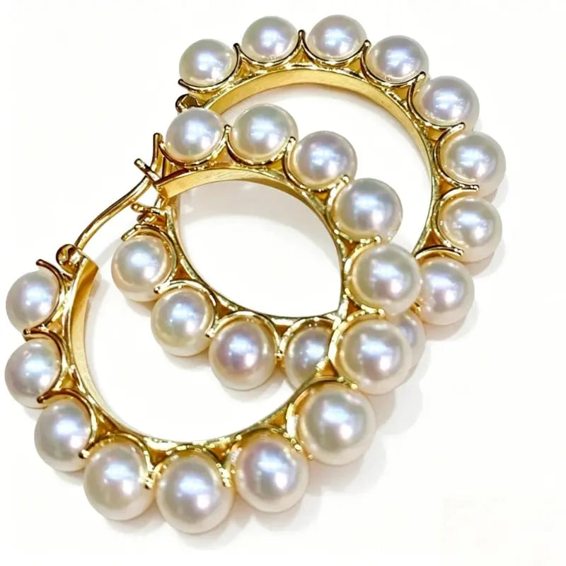 Pearl Gold Hoop Earrings theelegancejewellery