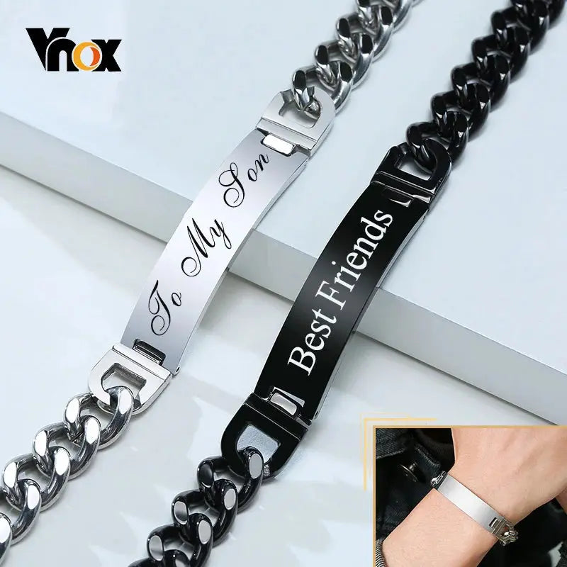 Vnox Free Personalize Names Stainless Steel ID Bracelets for Men,Custom Love Gift for Father Husband Son, 9/12mm Wide EleganceJewellery