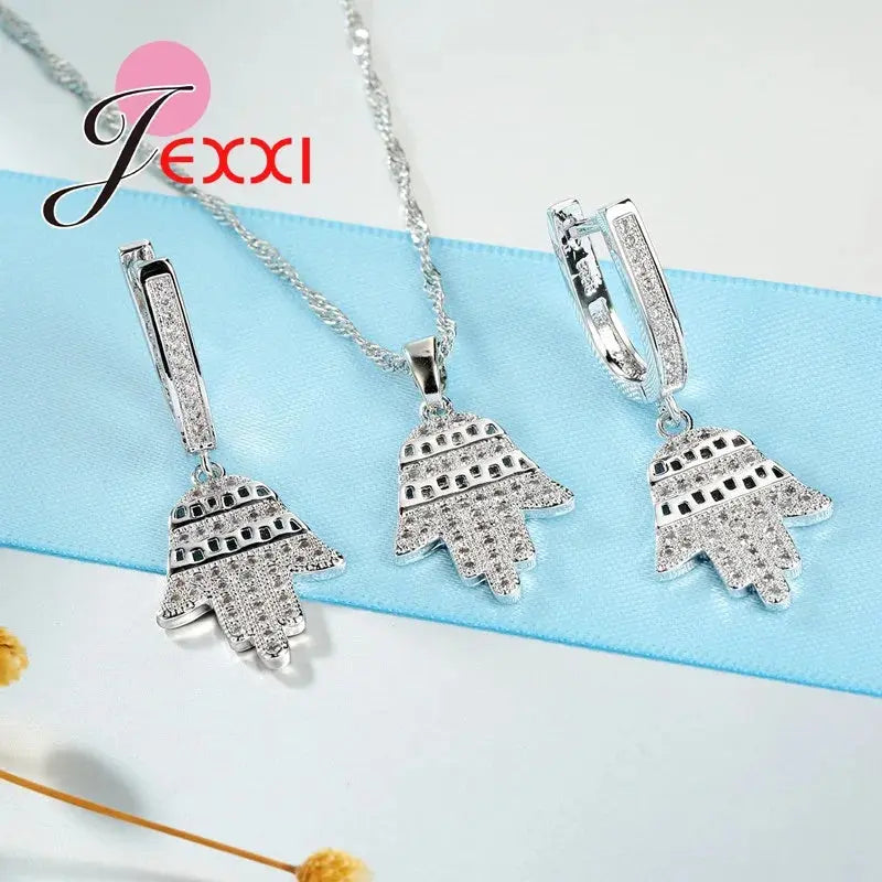 Fabulous Tree Design Jewelry Set For Women Silver Color And Bright Crystal Earrings And Necklace Pendents theelegancejewellery