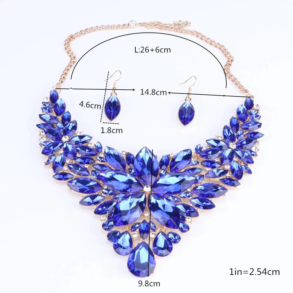 New Luxury Indian Bridal Jewelry Sets Wedding Party Costume Jewellery Womens Fashion Gifts Flower Crystal Necklace Earrings Sets theelegancejewellery