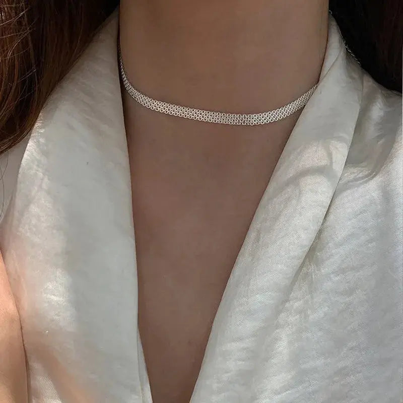 Trend Silver Necklace Simple Style Charming Woman Choker Birthday Party Gift Exquisite Weaving Jewelry EleganceJewellery