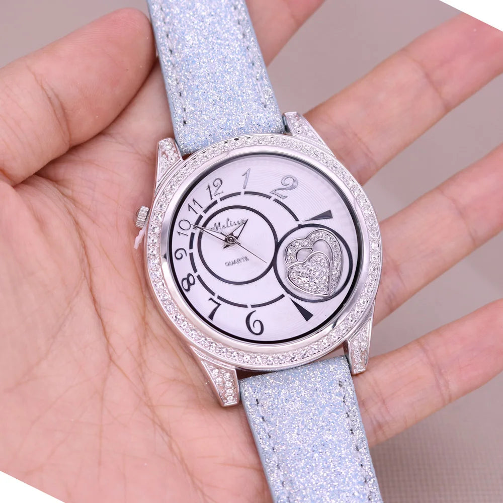 Sale Melissa Luxury Lady Women's Watch Rhinestone Crystal Fashion Hours Bracelet Real Leather Girl Birthday Gift