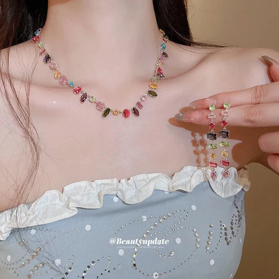 Brand 18K Gold Plated New Luxury Colourful Crystal Zircon Necklace For Women Fashion Party Jewelry Accessories Ladies Jewellery theelegancejewellery