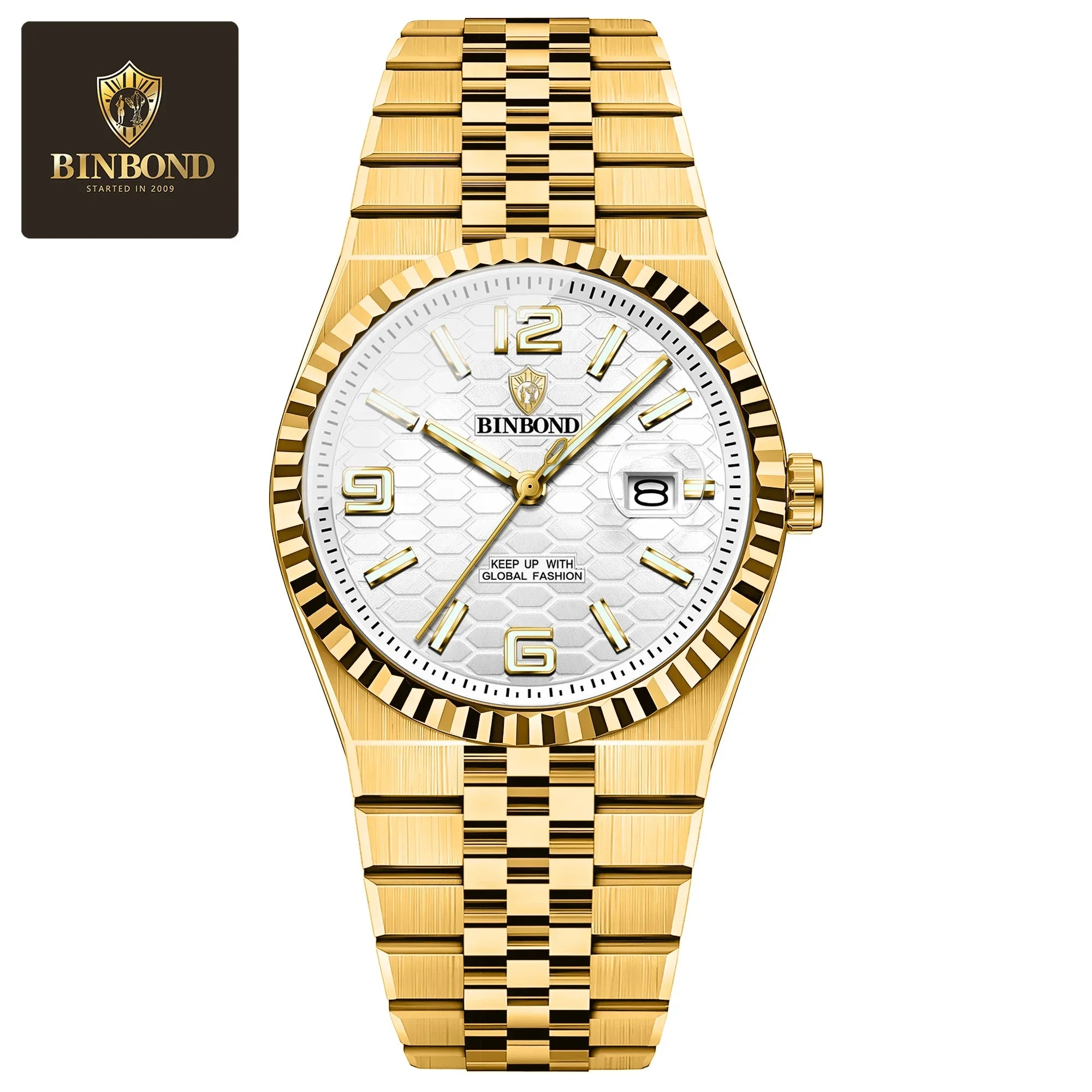 BINBOND Top Business Men's Watches Stainless Steel Textured Luminous Dial Leisure Quartz Watch Waterproof Outdoor Sports Watch