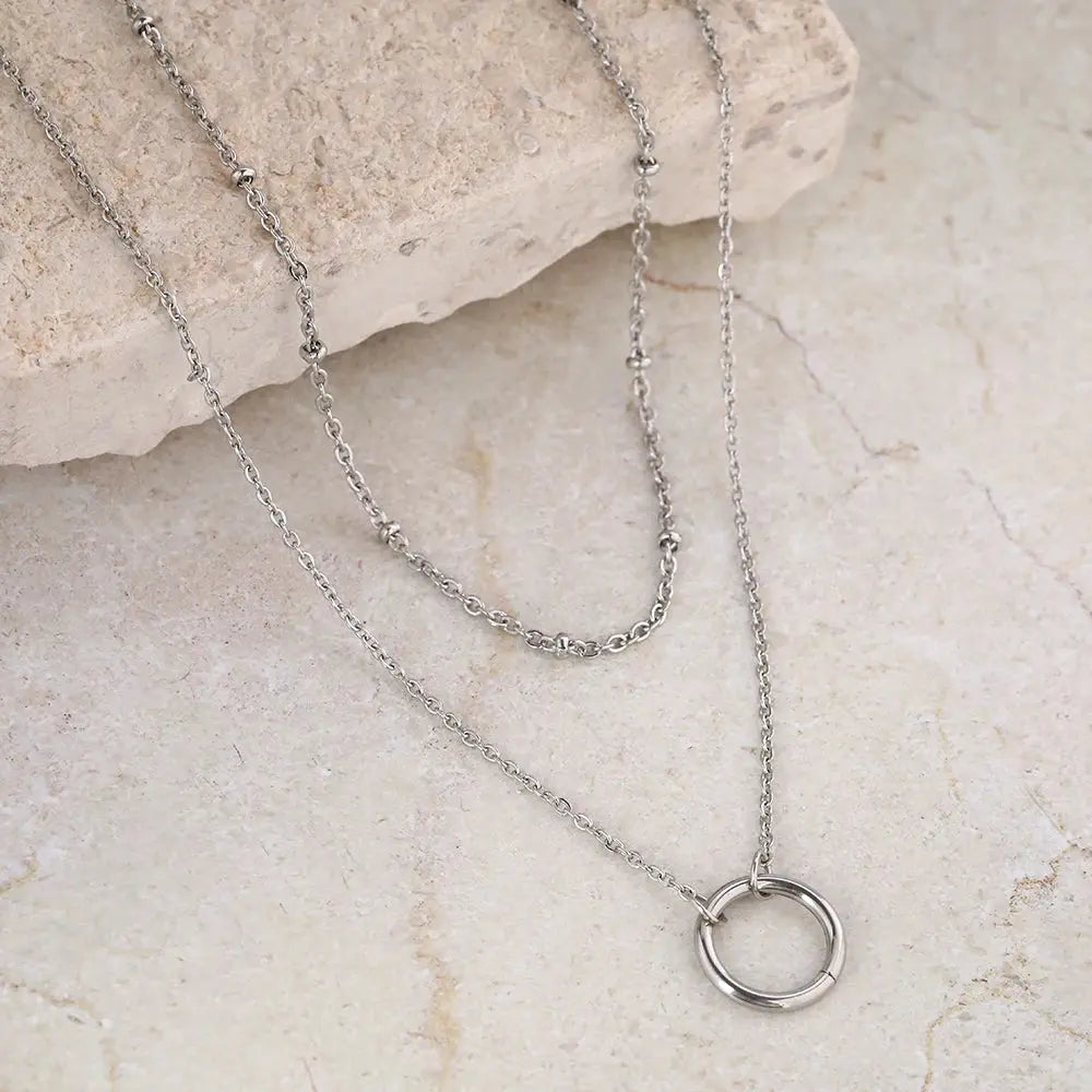 Stainless Steel Necklaces Trending Products Circle Pendant Bead Layer Chain Light Luxury Choker Fine Necklace For Women Jewelry theelegancejewellery