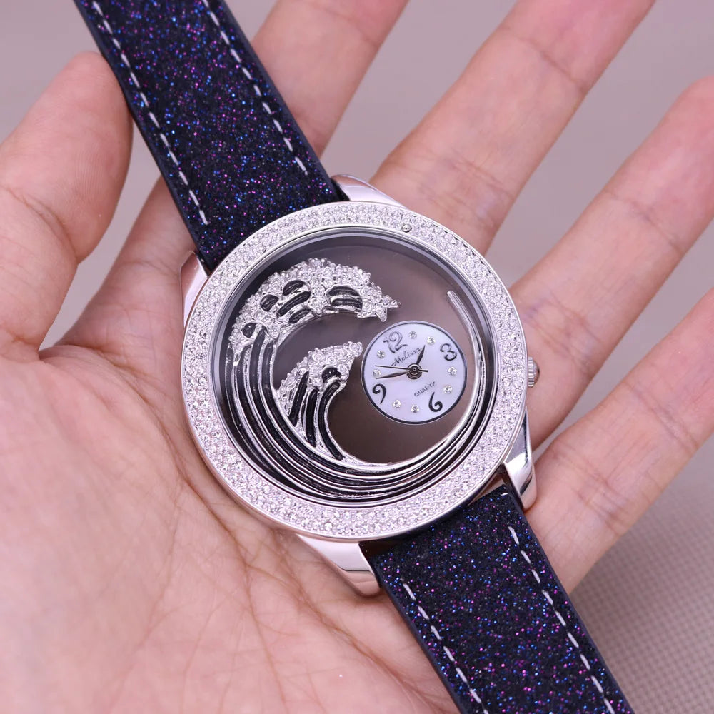 Sale Melissa Luxury Lady Women's Watch Rhinestone Crystal Fashion Hours Bracelet Real Leather Girl Birthday Gift