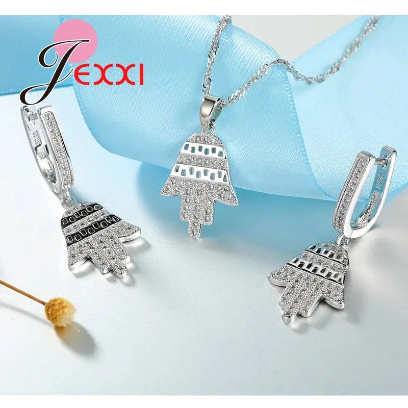 Fabulous Tree Design Jewelry Set For Women Silver Color And Bright Crystal Earrings And Necklace Pendents theelegancejewellery