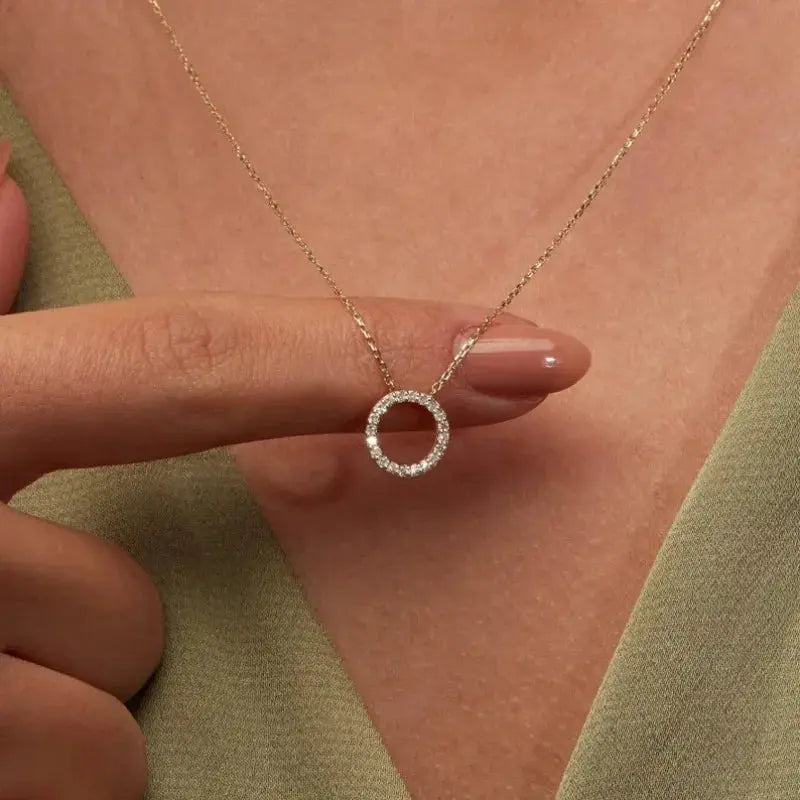 Fashion Trend Elegant Jewelry Simple Crystal Circle Pendant Necklace Golden Color Unquie Women Necklace Party Gift Wholesale theelegancejewellery