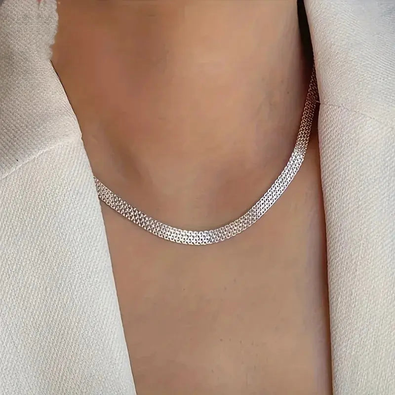 Trend Silver Necklace Simple Style Charming Woman Choker Birthday Party Gift Exquisite Weaving Jewelry EleganceJewellery