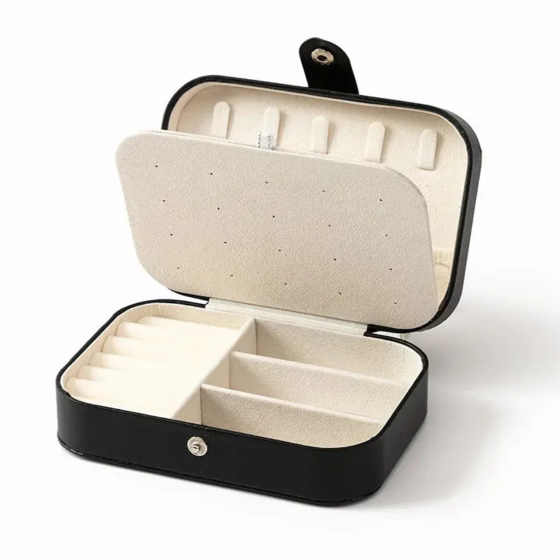 Portable Mini PU Leather Jewelry Box - Velvet Lined Multi-Compartment Organizer for Rings, Earrings & Necklace EleganceJewellery