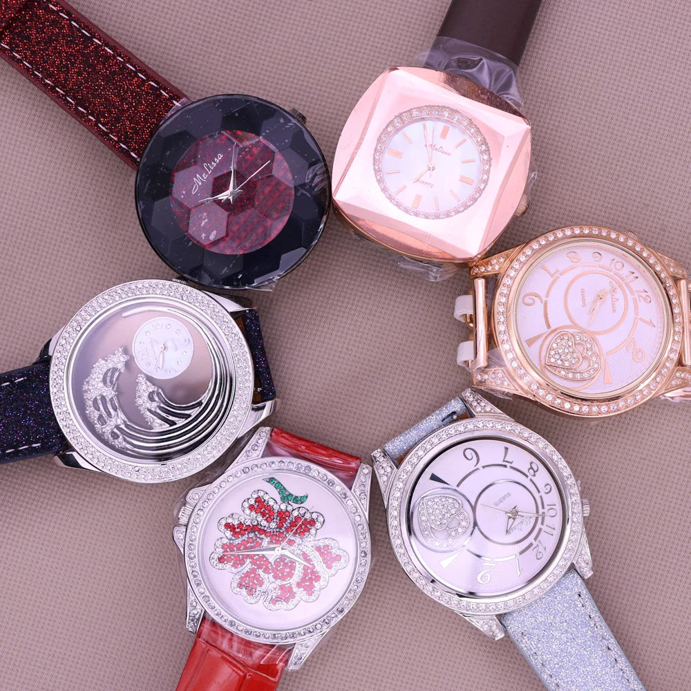 Sale Melissa Luxury Lady Women's Watch Rhinestone Crystal Fashion Hours Bracelet Real Leather Girl Birthday Gift