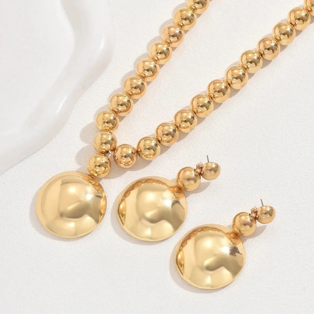 New Style Necklace and Earrings Jewelry Set, Fashionable and Unique Metal Bead Necklace, Niche High-End Pendant Earrings theelegancejewellery