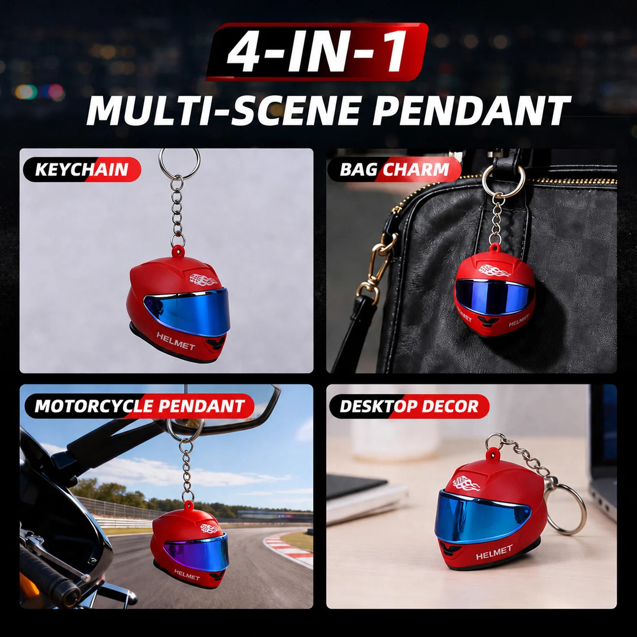 Cool Motorcycle Helmet Keychain with Light Creative Mini Helmet Key Chain for Bags, Keys, Night Warning Light