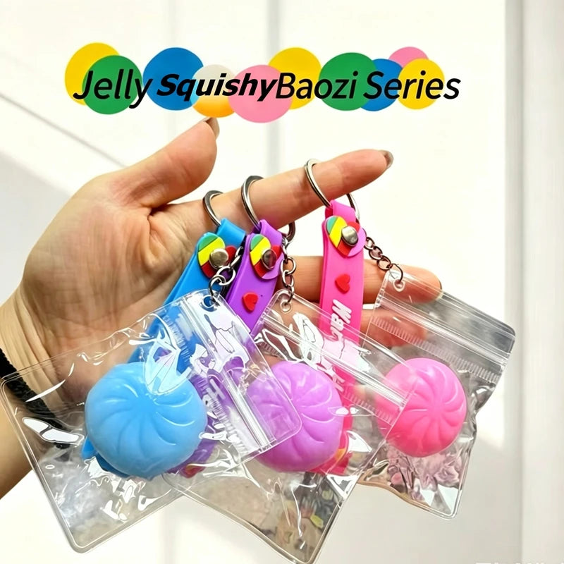 Squishy Dumplings Keychain Press Button Stress Relief Mini Keyboard Fidget Keyrings LED Lighting Hanging Bags Pendent Gifts