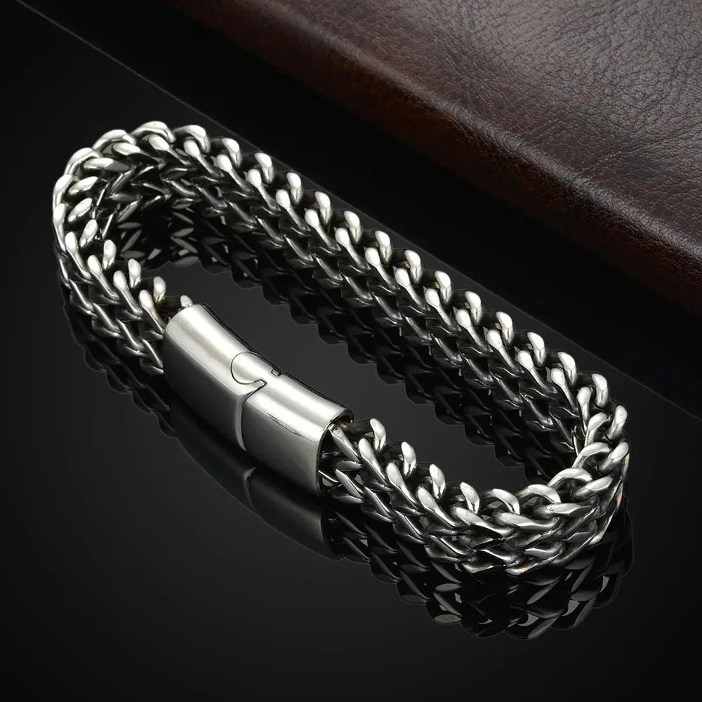 Stainless Steel Braided Double Row Front and Rear Fish Scale Alloy Magnetic Buckle Bracelet with Keel Jewelry New Model EleganceJewellery