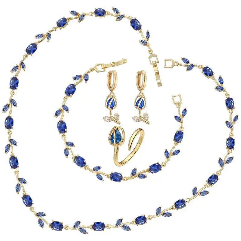 Exquisite Tulip Jewellery Set Includes (Earrings, Necklace, Bracelet, Ring) A Complete Evening Ensemble for the Lady theelegancejewellery