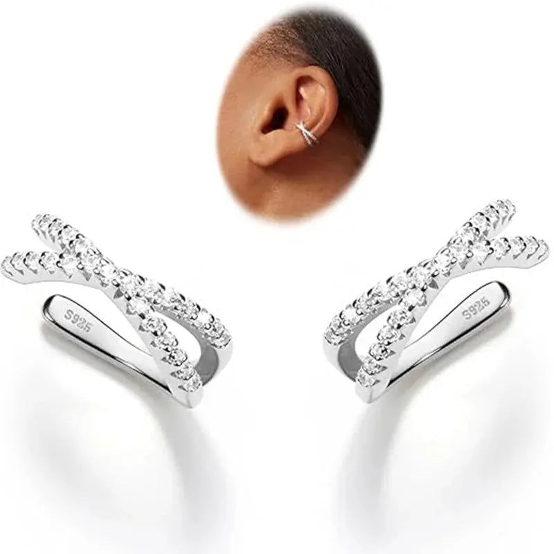 S925 Sterling Silver Non Piercing Cuff Earrings for Women Gifts 5A Cubic Zirconia Clip On Cartilage Helix Conch Fake Earrings EleganceJewellery
