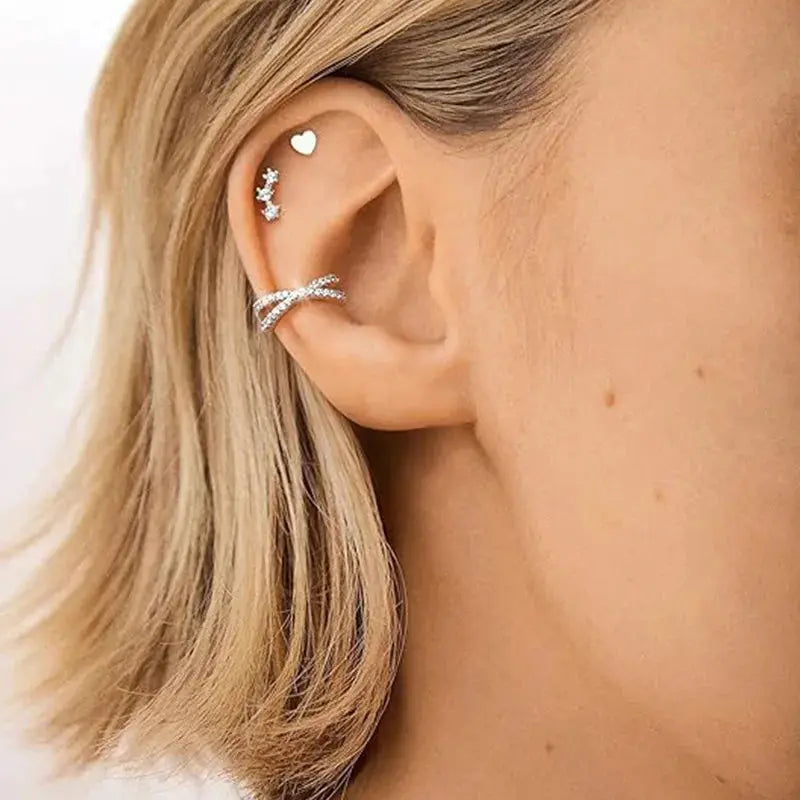 S925 Sterling Silver Non Piercing Cuff Earrings for Women Gifts 5A Cubic Zirconia Clip On Cartilage Helix Conch Fake Earrings EleganceJewellery
