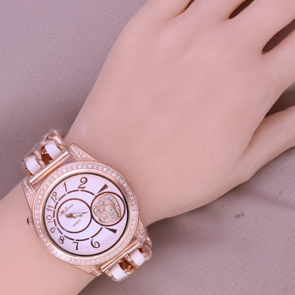 Sale Melissa Luxury Lady Women's Watch Rhinestone Crystal Fashion Hours Bracelet Real Leather Girl Birthday Gift