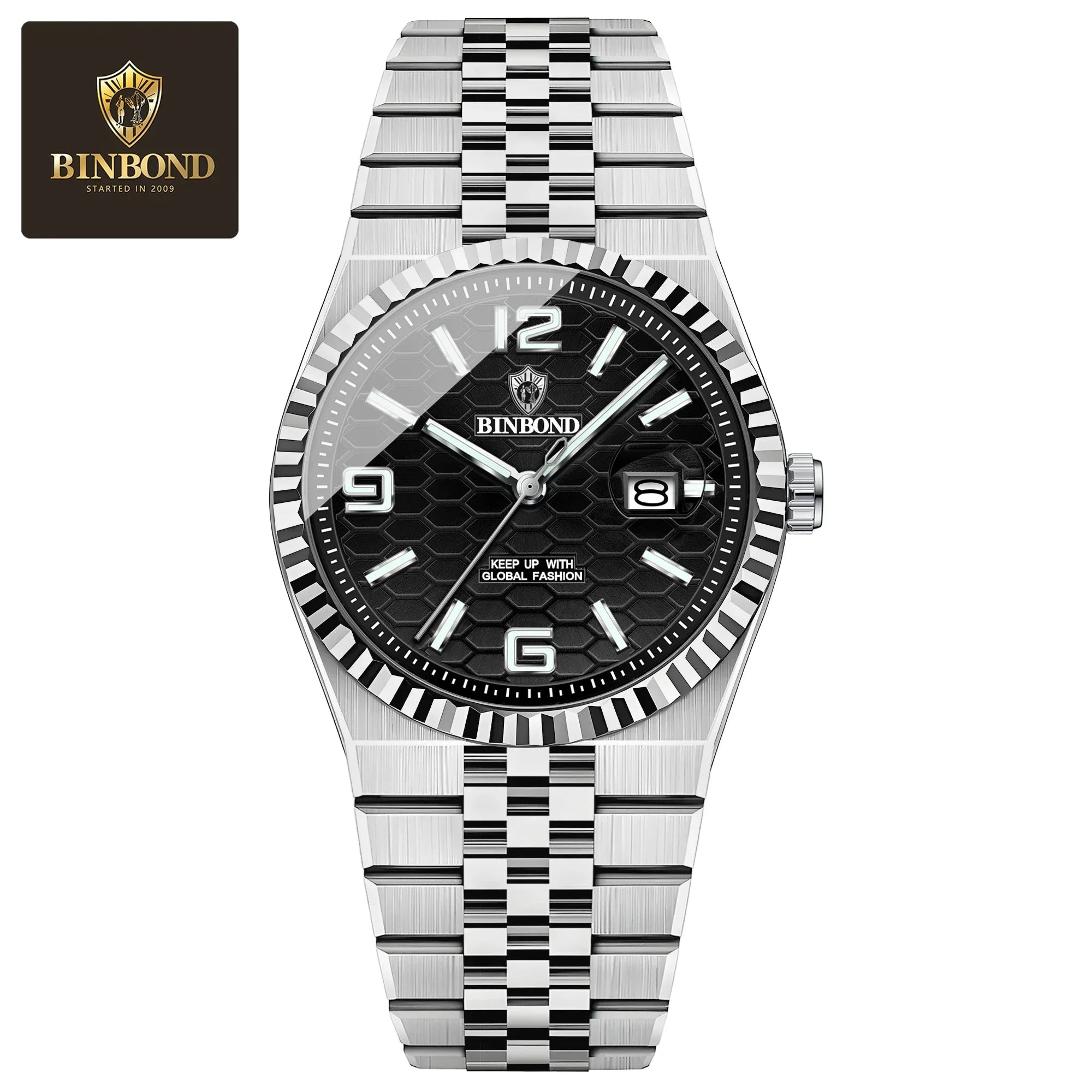 BINBOND Top Business Men's Watches Stainless Steel Textured Luminous Dial Leisure Quartz Watch Waterproof Outdoor Sports Watch