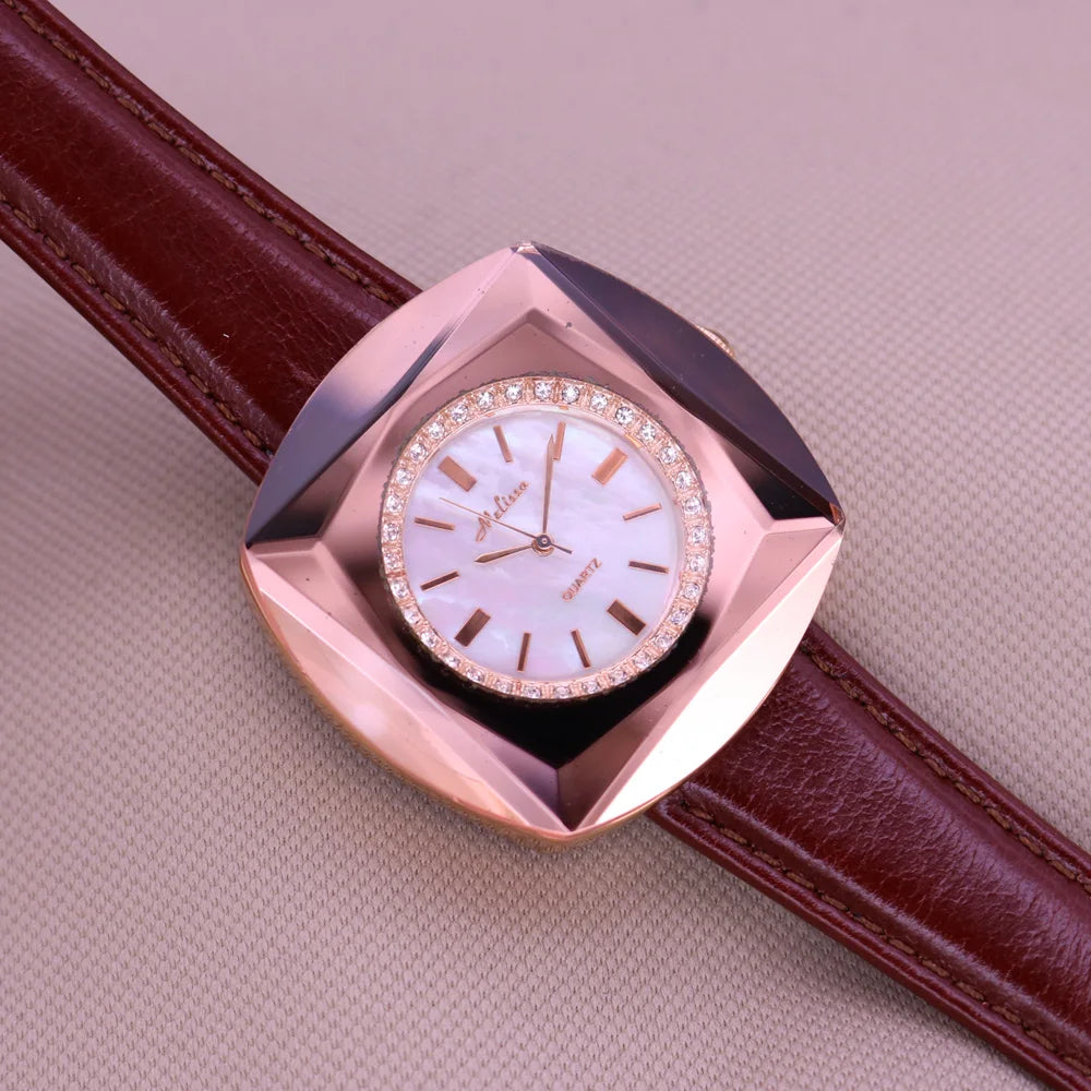 Sale Melissa Luxury Lady Women's Watch Rhinestone Crystal Fashion Hours Bracelet Real Leather Girl Birthday Gift
